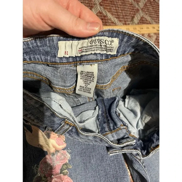 Vintage Y2K Kids Guess Angelic Floral Bejeweled Imagery Boot Cut Jeans Sz 12 - Picture 7 of 7